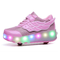 Flying Wings Led Roller Shoes For Kids - Silver, Pink | Kids Led Light Roller Wheel Shoes